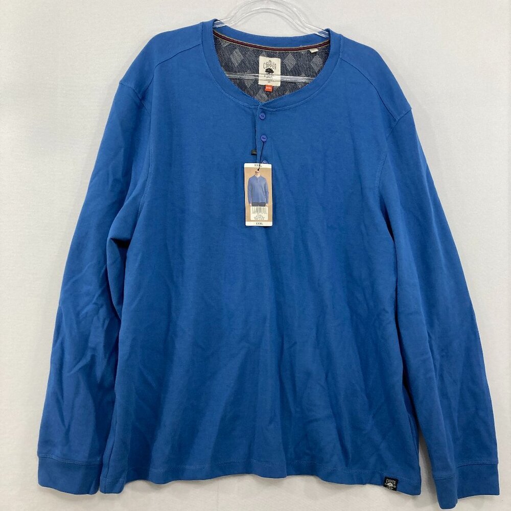 New Copper‎ & Oak size XXL Blue Henley Cotton Blend Stretch Long Sleeve Top